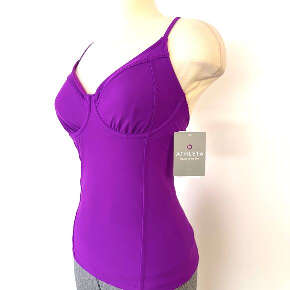 Athleta Kaimana Tankini Swim Top Underwire Purple 32D/DD Tall NWT - Picture 4 of 10